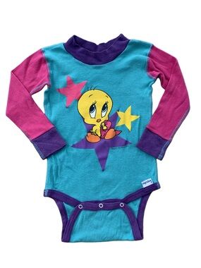 Vintage 90s Tweety Bird Colorblock One Piece Onesie Bodysuit Y2K